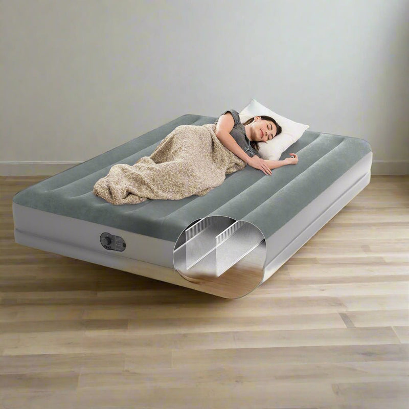 Danoz Outdoors - INTEX Queen Dura - Beam Standard Downy Easy Comfort Air Mattress 10 w/ Hand Pump 64765 - danozdirect