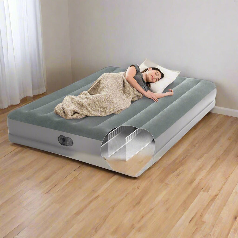 Danoz Outdoors - INTEX Queen Dura - Beam Standard Prestige Air Mattress 12" Queen w/ Built - In USB Electric Pump 64114 - danozdirect
