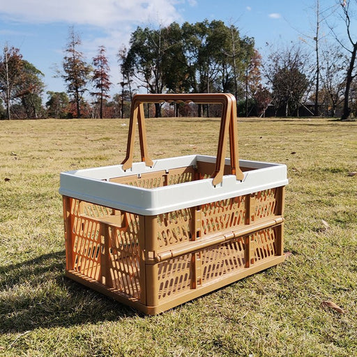Danoz Outdoors - Large Collapsible Storage Basket with Handles - Portable Folding Crate for Shopping, Picnics & Car Trunk(Brown ) - danozdirect