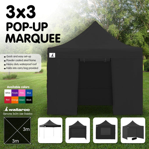 Danoz Outdoors - Wallaroo Gazebo Tent Marquee 3x3 PopUp Outdoor Black - danozdirect