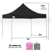 Danoz Outdoors - Wallaroo Gazebo Tent Marquee 3x3 PopUp Outdoor Black - danozdirect