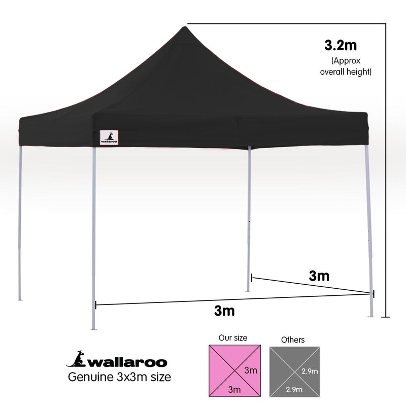 Danoz Outdoors - Wallaroo Gazebo Tent Marquee 3x3 PopUp Outdoor Black - danozdirect
