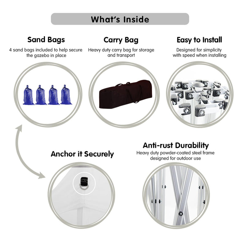 Danoz Outdoors - Wallaroo Gazebo Tent Marquee 3x3 PopUp Outdoor Wallaroo White - danozdirect