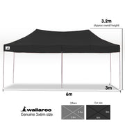 Danoz Outdoors - Wallaroo Gazebo Tent Marquee 3x6m PopUp Outdoor Wallaroo Black - danozdirect