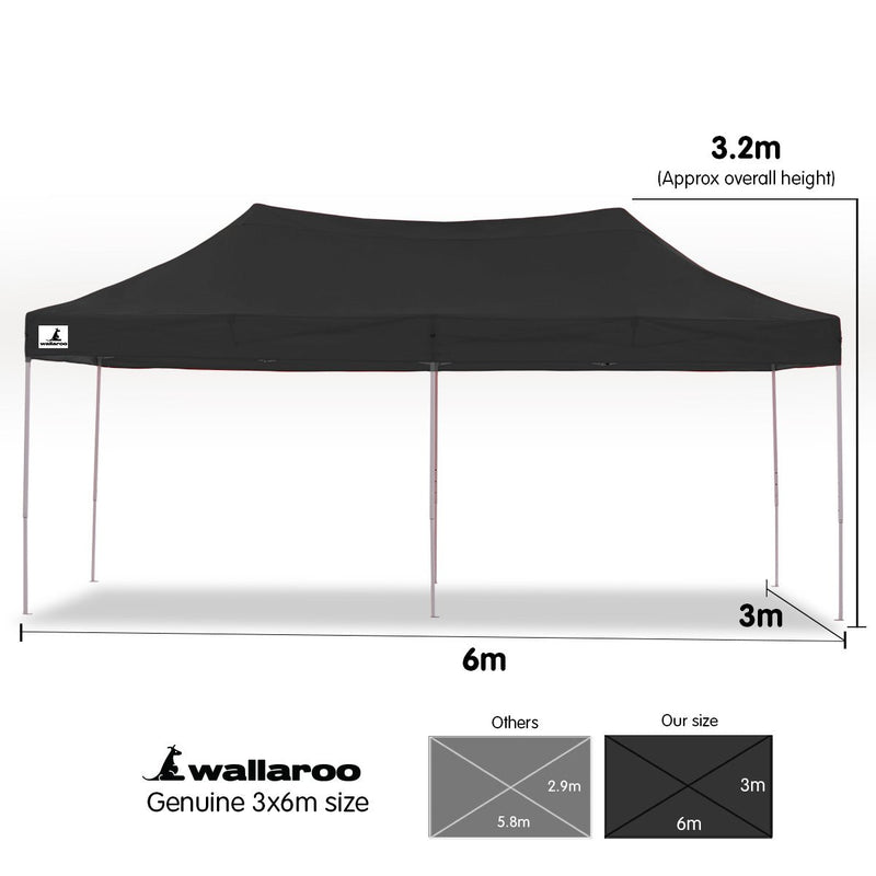 Danoz Outdoors - Wallaroo Gazebo Tent Marquee 3x6m PopUp Outdoor Wallaroo Black - danozdirect