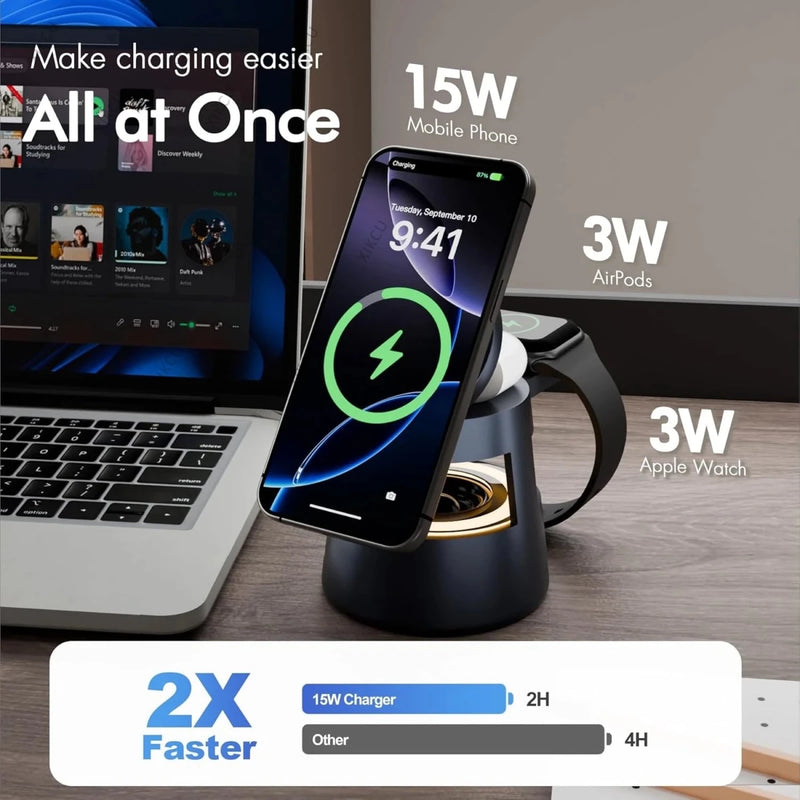 Danoz Phones - 5 in 1 Wireless Charger & Bluetooth Speaker & Night Light For Magsafe iPhone 17 16 15 14 13 12 Pro Max iWatch 11~2 AirPods Pro3 - danozdirect