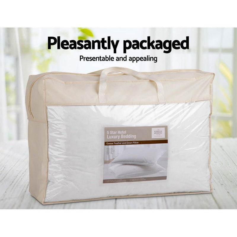 Danoz Pillows - Giselle Bedding Goose Feather Down Pillow 2 Pack super Bundle - danozdirect
