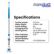 Danoz Pools 🏊 Aquajack 127 Portable Rechargeable Spa and Pool Vacuum Cleaner - danozdirect