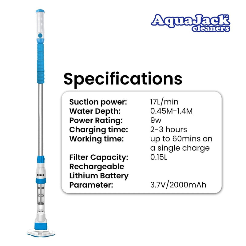 Danoz Pools 🏊 Aquajack 127 Portable Rechargeable Spa and Pool Vacuum Cleaner - danozdirect