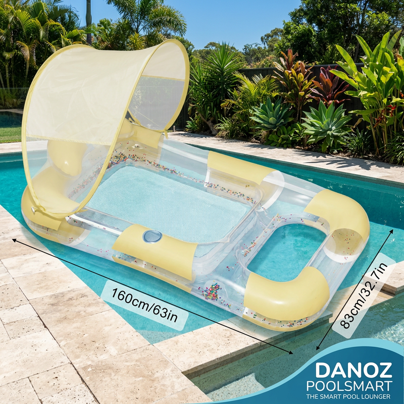 🏊 Danoz PoolSmart | 160cm Inflatable Pool Lounger | Sunshade Canopy, Mesh Bed & Cup Holder | 4 Colours | Free Postage!