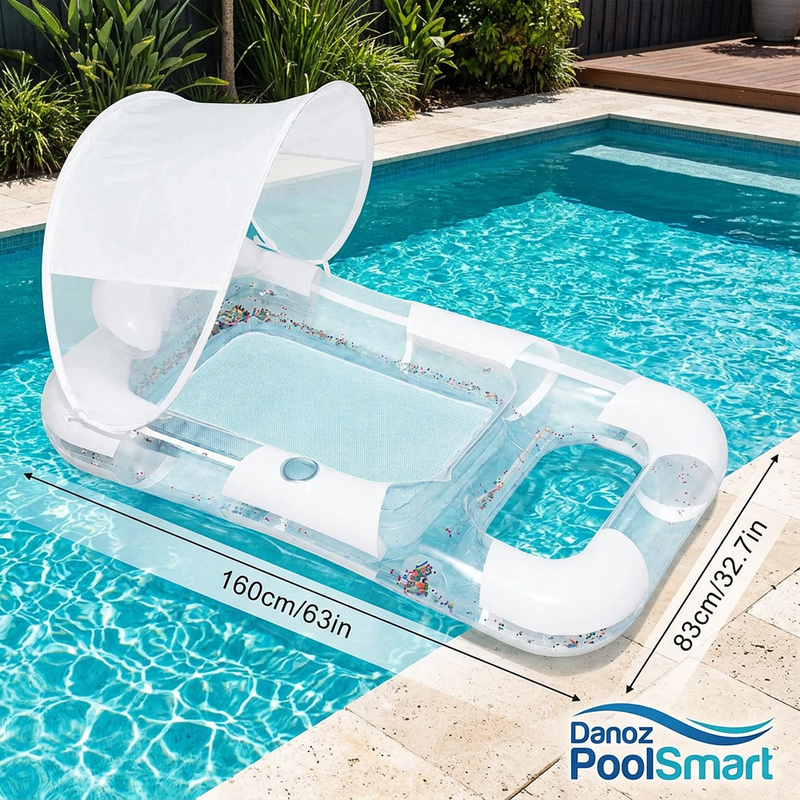 🏊 Danoz PoolSmart | 160cm Inflatable Pool Lounger | Sunshade Canopy, Mesh Bed & Cup Holder | 4 Colours | Free Postage!