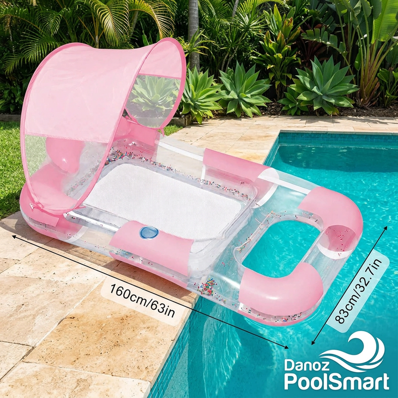 🏊 Danoz PoolSmart | 160cm Inflatable Pool Lounger | Sunshade Canopy, Mesh Bed & Cup Holder | 4 Colours | Free Postage!