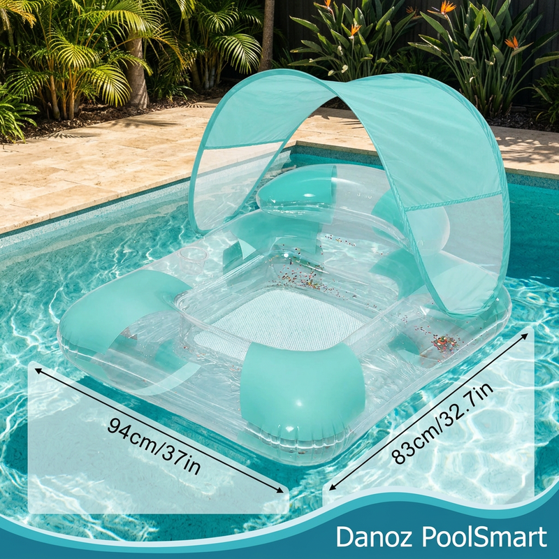 🏊 Danoz PoolSmart | Inflatable Pool Lounger | Mesh Seat & Cup Holder | Canopy or Open-Top Styles | Free Postage!