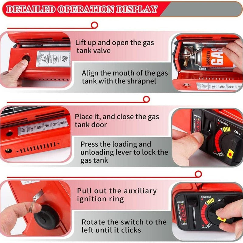 Danoz - Portable Butane Gas Heater Camping Camp Tent Outdoor Hiking Camper Survival Red - danozdirect