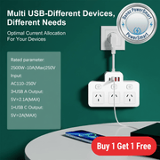 Danoz PowerSmart - Power Strip AU Multitap Wall Mounted Independent Switch Power Socket With USB C Charging Ports Network Filter Adapter - Buy 1 Get 1 Free! - danozdirect