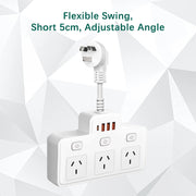 Danoz PowerSmart - Power Strip AU Multitap Wall Mounted Independent Switch Power Socket With USB C Charging Ports Network Filter Adapter - Buy 1 Get 1 Free! - danozdirect