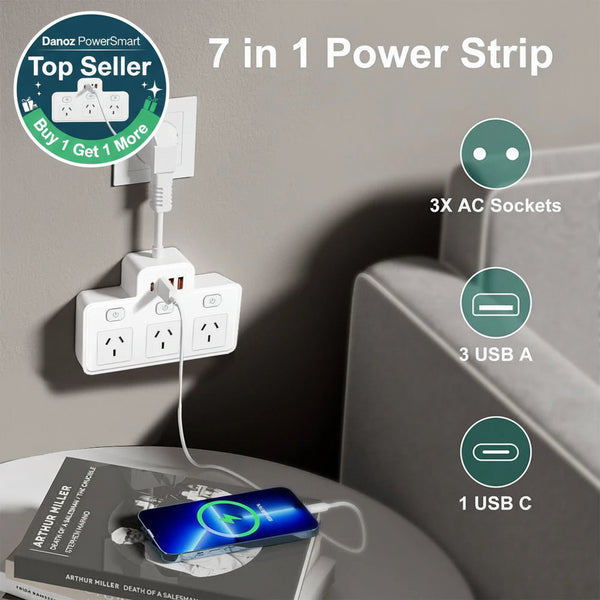 Danoz PowerSmart - Power Strip AU Multitap Wall Mounted Independent Switch Power Socket With USB C Charging Ports Network Filter Adapter - Buy 1 Get 1 Free! - danozdirect