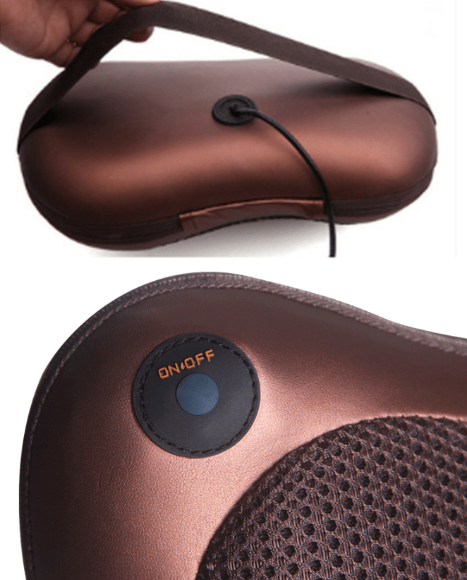 Danoz ShiatsuDo - USB Rechargeable Massage Pillow with Heat - Dual Button Deep Kneading Neck & Back Massager - Adjustable Speed & Direction Car Home Cushion - Brown - danozdirect