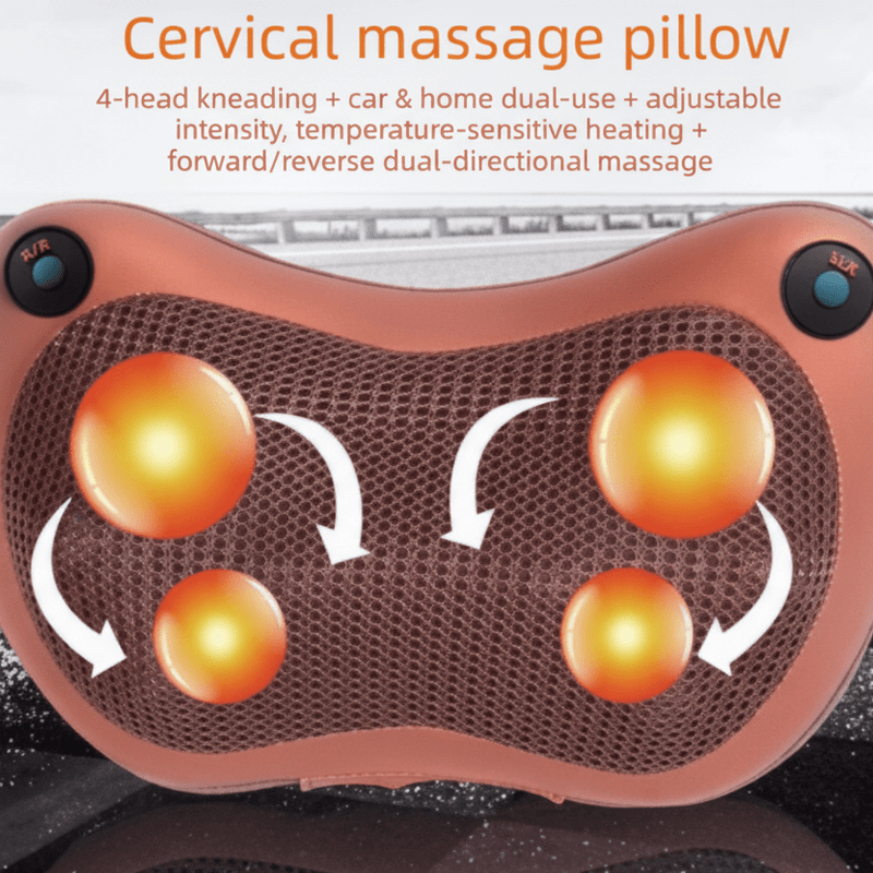 Danoz ShiatsuDo - USB Rechargeable Massage Pillow with Heat - Dual Button Deep Kneading Neck & Back Massager - Adjustable Speed & Direction Car Home Cushion - Brown - danozdirect