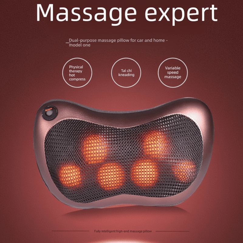 Danoz ShiatsuDo - USB Rechargeable Massage Pillow with Heat - Dual Button Deep Kneading Neck & Back Massager - Adjustable Speed & Direction Car Home Cushion - Brown - danozdirect