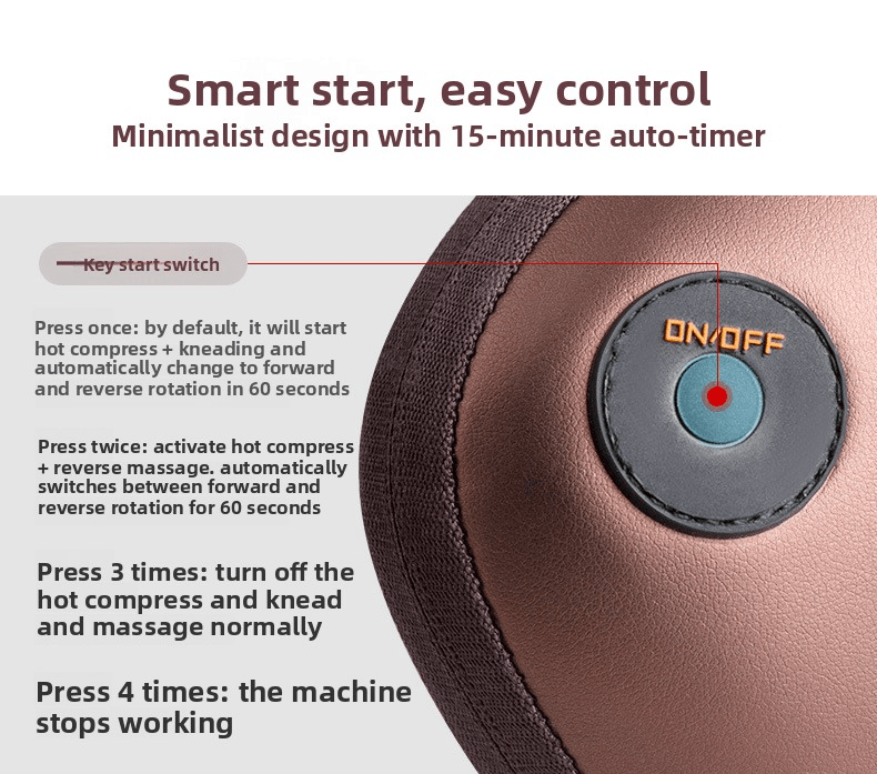 Danoz ShiatsuDo - USB Rechargeable Massage Pillow with Heat - Dual Button Deep Kneading Neck & Back Massager - Adjustable Speed & Direction Car Home Cushion - Brown - danozdirect