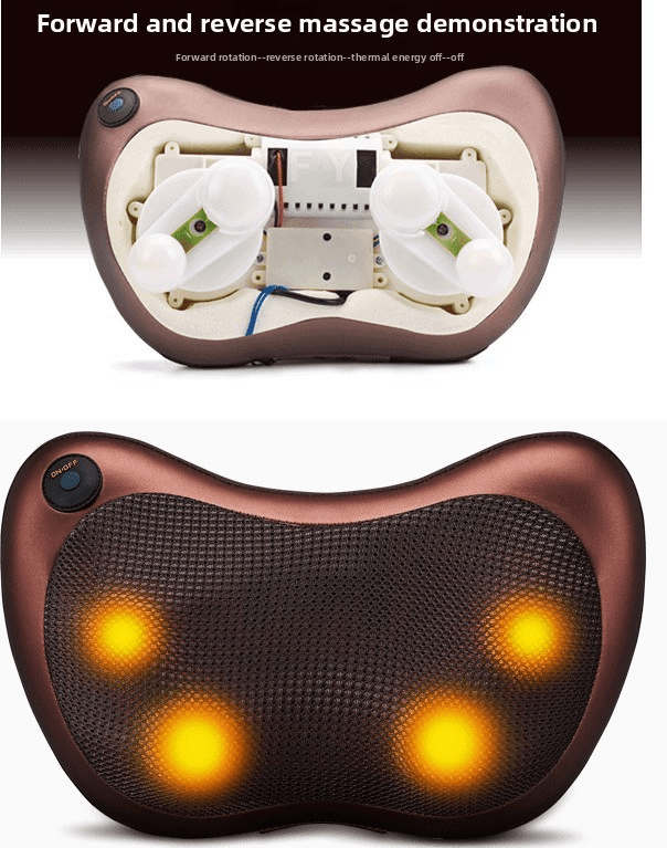 Danoz ShiatsuDo - USB Rechargeable Massage Pillow with Heat - Dual Button Deep Kneading Neck & Back Massager - Adjustable Speed & Direction Car Home Cushion - Brown - danozdirect