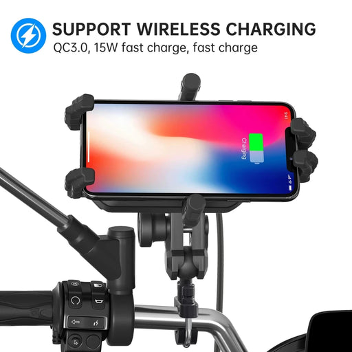 Danoz Smart - 15W Motorcycle Wireless Charging Phone Holder Phone Cradle Charger GPS Moto Support Cellphone Handlebar Mount for 4 - 7 inch Phone - danozdirect