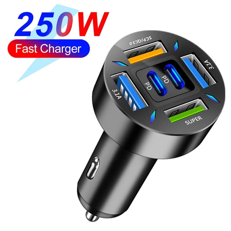 Danoz Smart - 66 - 250W PD Car Charger QC3.0 Fast Charge One to Six Car Cigarette Lighter Plug Car Charger Flash Charge with Digital Display - Buy 1 Get 1 Free - danozdirect