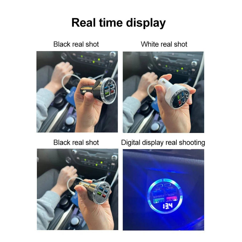 Danoz Smart - 66 - 250W PD Car Charger QC3.0 Fast Charge One to Six Car Cigarette Lighter Plug Car Charger Flash Charge with Digital Display - Buy 1 Get 1 Free - danozdirect