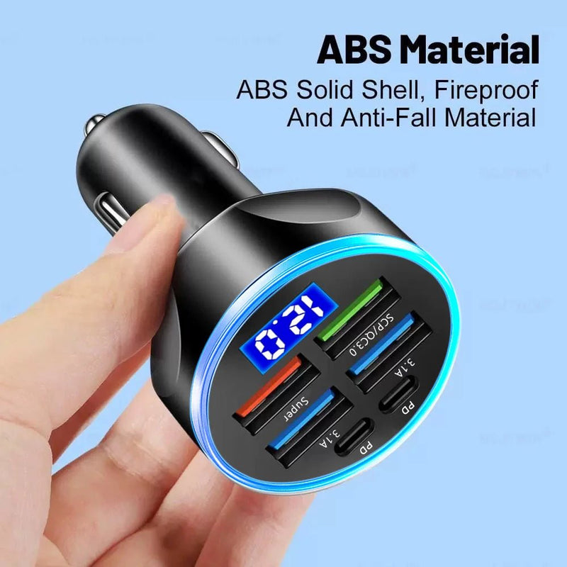 Danoz Smart - 66 - 250W PD Car Charger QC3.0 Fast Charge One to Six Car Cigarette Lighter Plug Car Charger Flash Charge with Digital Display - Buy 1 Get 1 Free - danozdirect