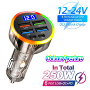 Danoz Smart - 66 - 250W PD Car Charger QC3.0 Fast Charge One to Six Car Cigarette Lighter Plug Car Charger Flash Charge with Digital Display - Buy 1 Get 1 Free - danozdirect