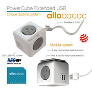 Danoz Smart - Allocacoc PowerCube Extended USB Powerboard 4 - Outlets 2 USB Ports Grey - White 1.5m - danozdirect