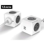 Danoz Smart - Allocacoc PowerCube Extended USB Powerboard 4 - Outlets 2 USB Ports Grey - White 1.5m - danozdirect