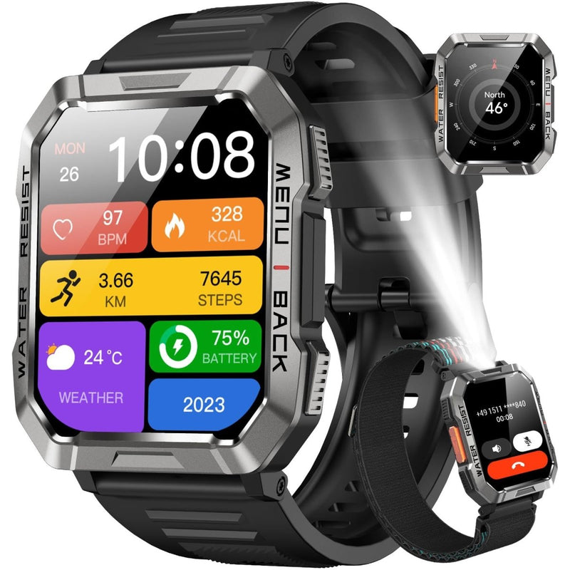 Danoz Smart - Black Men's Outdoor Smartwatch with Bluetooth Calling and Flashlight - danozdirect