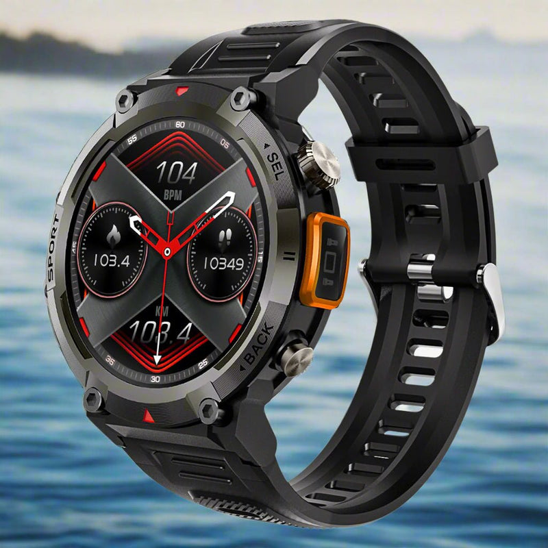 Danoz Smart - Black - orange Outdoor Smartwatch with 1.45 - Inch HD Round Screen and Flashlight - danozdirect