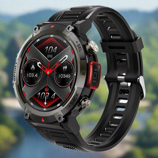 Danoz Smart - Black - red Outdoor Smartwatch with 1.45 - Inch HD Round Screen and Flashlight - danozdirect