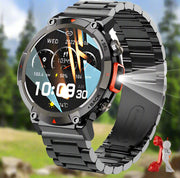 Danoz Smart - Black - red Steel Belts Outdoor Smartwatch with 1.45 - Inch HD Round Screen and Flashlight - danozdirect