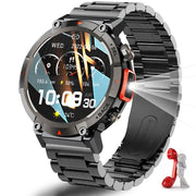 Danoz Smart - Black - red Steel Belts Outdoor Smartwatch with 1.45 - Inch HD Round Screen and Flashlight - danozdirect