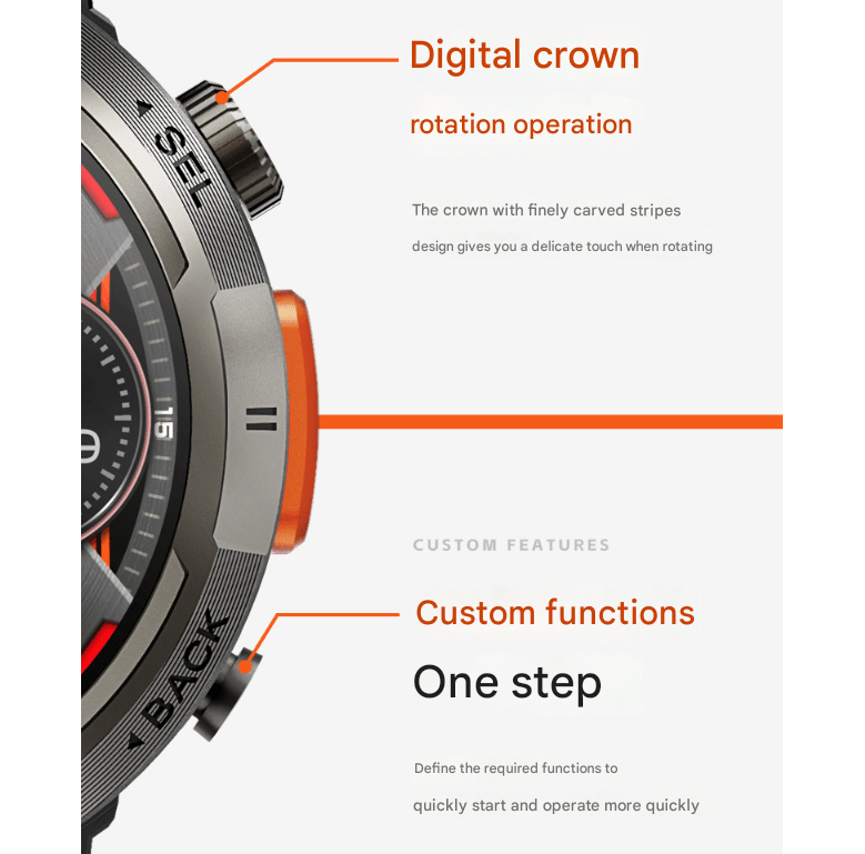 Danoz Smart - Black - red Steel Belts Outdoor Smartwatch with 1.45 - Inch HD Round Screen and Flashlight - danozdirect