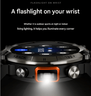 Danoz Smart - Black - red Steel Belts Outdoor Smartwatch with 1.45 - Inch HD Round Screen and Flashlight - danozdirect