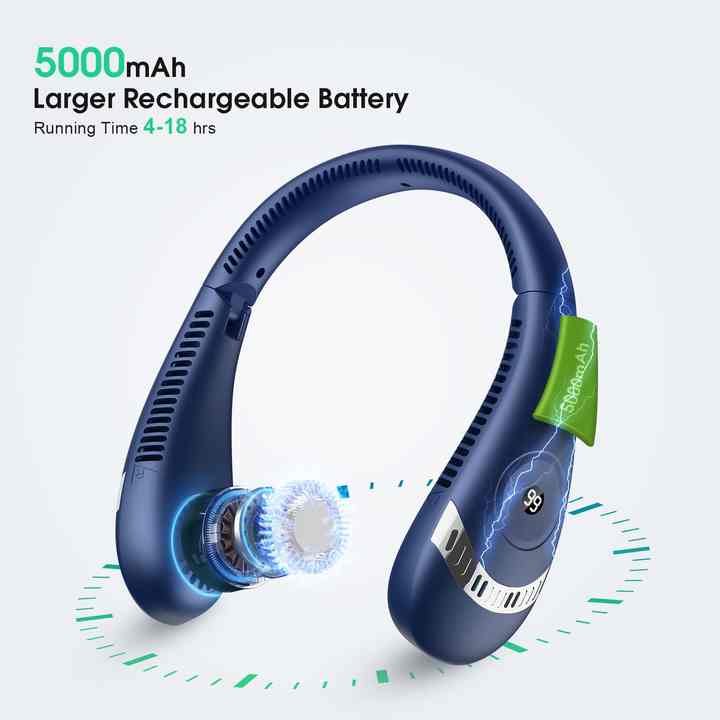 Danoz Smart - Dark Blue Rechargeable 5000mAh Portable Neck Fan with 3 - Speed Settings - danozdirect