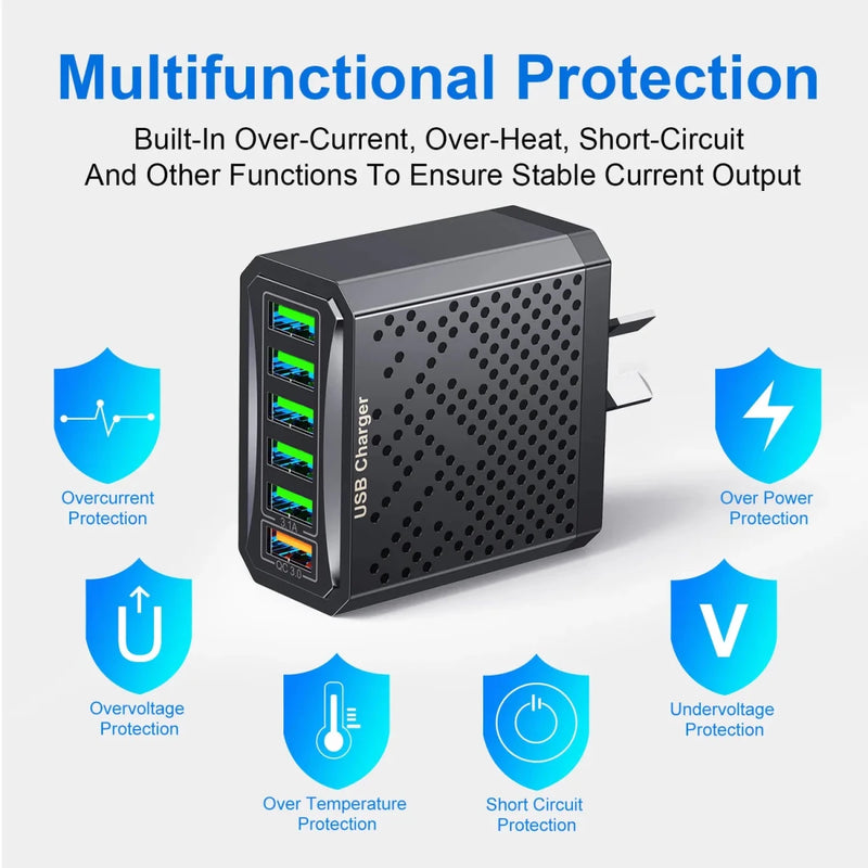 Danoz Smart - Fast Charger 6 IN 1 6 Ports Multii Charger USB Fast Charging Charger 3.1A QC3.0 Quick Charger Adapter Australian Charger - Buy 1 Get 1 Free - danozdirect