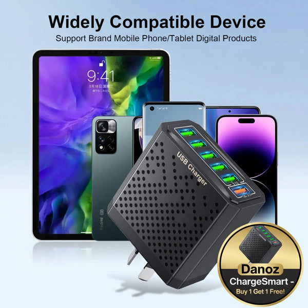 Danoz Smart - Fast Charger 6 IN 1 6 Ports Multii Charger USB Fast Charging Charger 3.1A QC3.0 Quick Charger Adapter Australian Charger - Buy 1 Get 1 Free - danozdirect