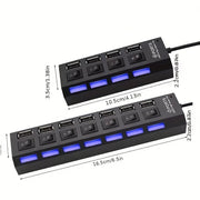 Danoz Smart - High Speed 4/7 Ports USB HUB 2.0 Adapter Expander Multi USB Splitter Multiple Extender with LED Lamp Switch for PC Laptop - Buy 1 Get 1 Free! - danozdirect