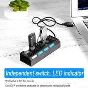 Danoz Smart - High Speed 4/7 Ports USB HUB 2.0 Adapter Expander Multi USB Splitter Multiple Extender with LED Lamp Switch for PC Laptop - Buy 1 Get 1 Free! - danozdirect