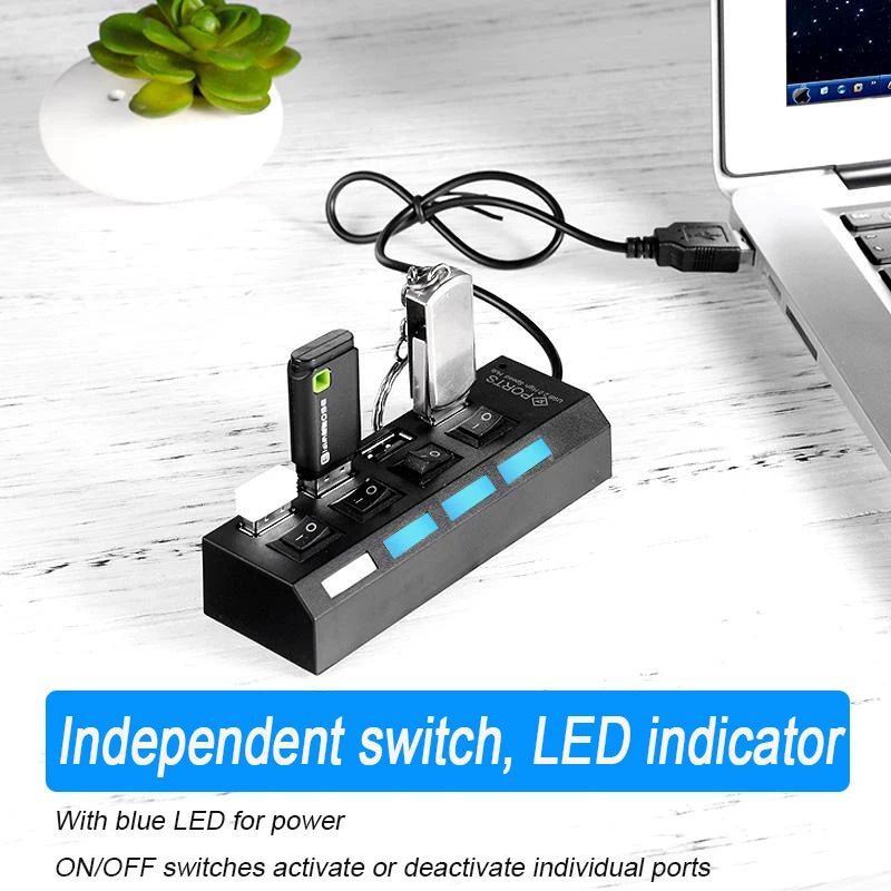Danoz Smart - High Speed 4/7 Ports USB HUB 2.0 Adapter Expander Multi USB Splitter Multiple Extender with LED Lamp Switch for PC Laptop - Buy 1 Get 1 Free! - danozdirect