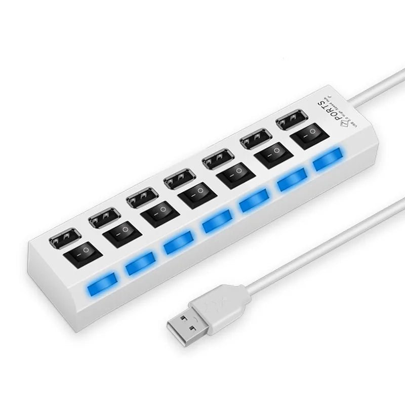 Danoz Smart - High Speed 4/7 Ports USB HUB 2.0 Adapter Expander Multi USB Splitter Multiple Extender with LED Lamp Switch for PC Laptop - Buy 1 Get 1 Free! - danozdirect