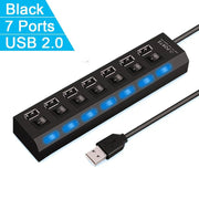 Danoz Smart - High Speed 4/7 Ports USB HUB 2.0 Adapter Expander Multi USB Splitter Multiple Extender with LED Lamp Switch for PC Laptop - Buy 1 Get 1 Free! - danozdirect