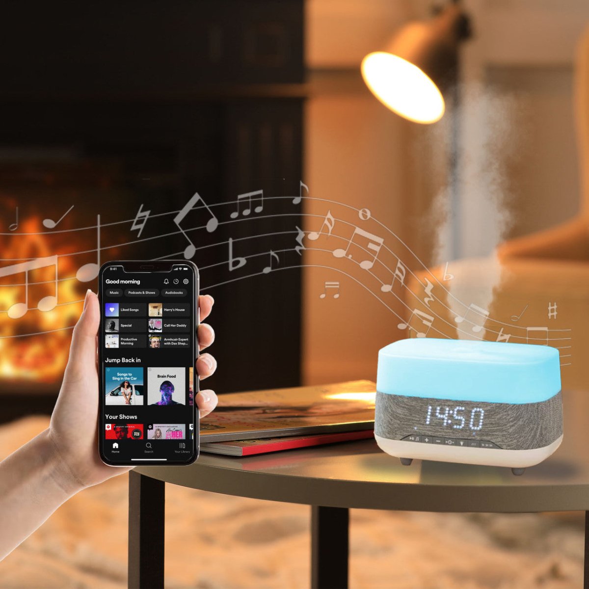 Danoz DiffuserSmart - Ambient Diffuser Clock Radio with Bluetooth Spea ...