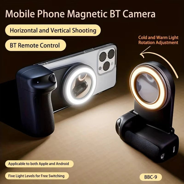 Danoz Smart - MagSafe Smartphone Handle Grip with Detachable Bluetooth Remote with Fill Light Anti - shake Selfie Handle for Iphone Android - danozdirect